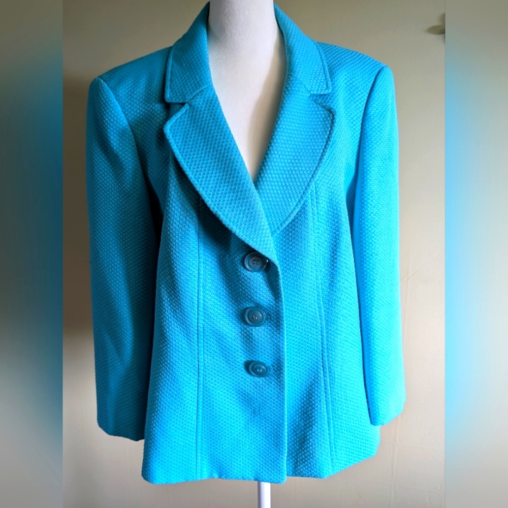 Le Suit Women's Turquoise Textured Jacket